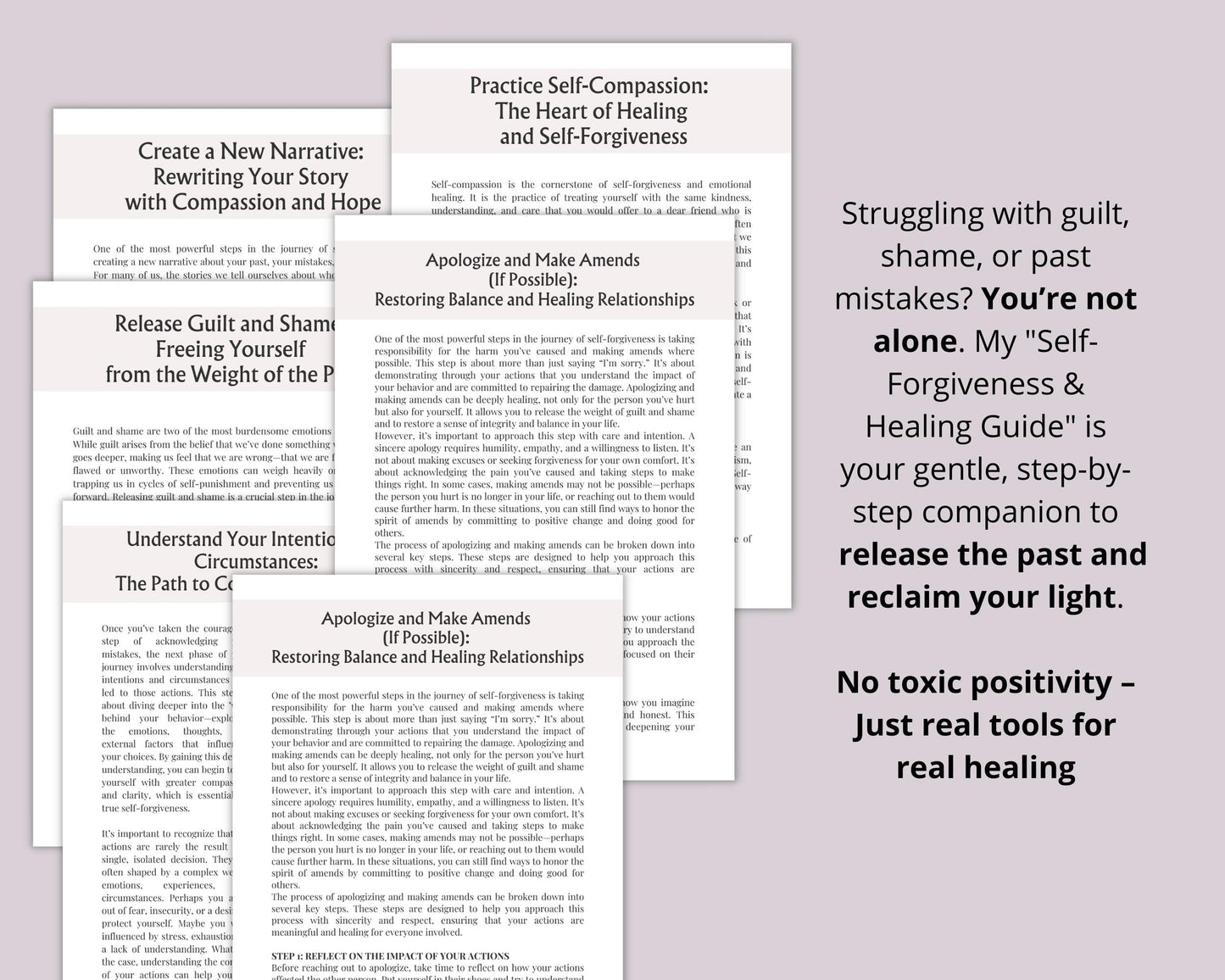 Guide to Forgiving Yourself for Past Mistakes: Exercises and Rituals to Heal. Printable.