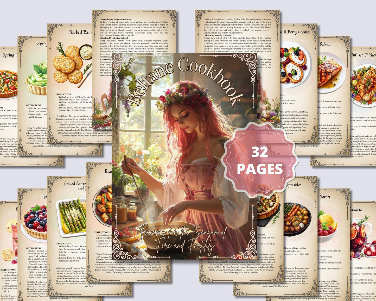 Beltane Cookbook Basic Guide. 25 Recipes for the Season of Rebirth and Fertility. Printable