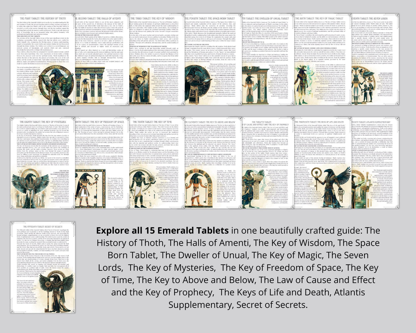 The EMERALD TABLETS. 73 pages of Wisdom from Thoth the Atlantean. Mysteries of Life & Divine Truth. Beautiful Grimoire Pages. Printable