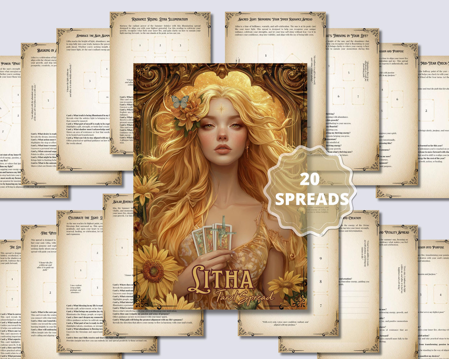 Litha Tarot Spread Journal. 20 Tarot Spreads to Embrace the Energy of the Sabbat. Printable