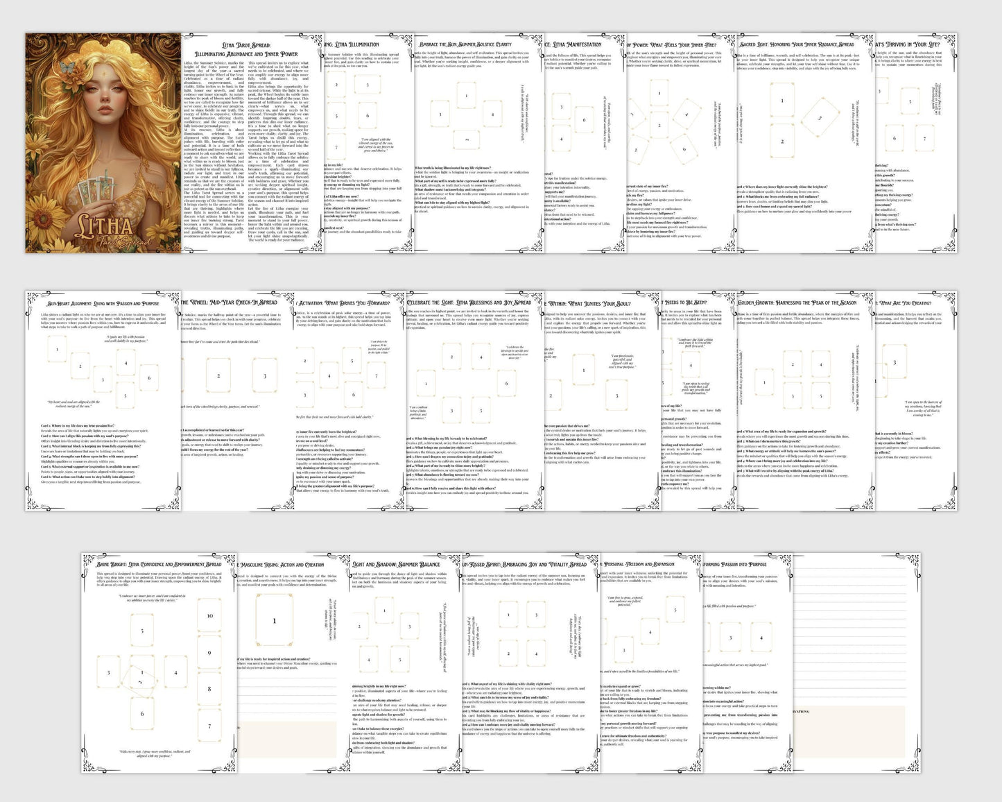 Litha Tarot Spread Journal. 20 Tarot Spreads to Embrace the Energy of the Sabbat. Printable