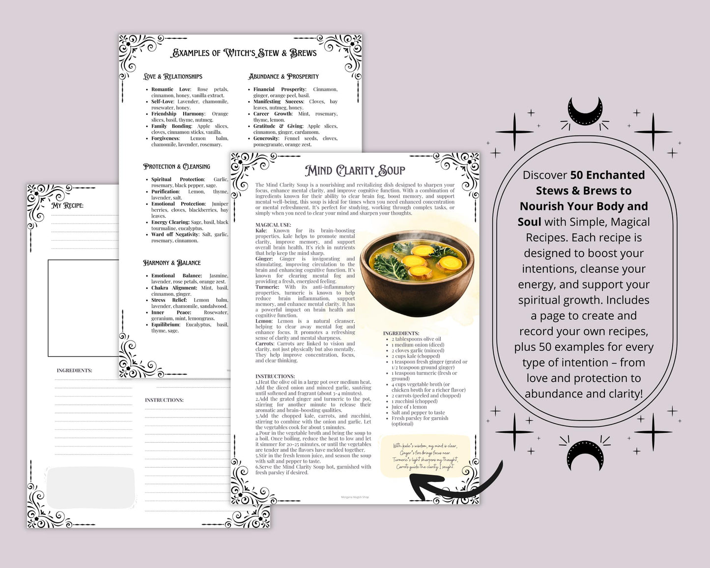 Witch's Stew and Brews. 50 Enchanted Recipes for Body and Soul. Beautiful pages for your Grimoire or Book Of Shadows. Printable