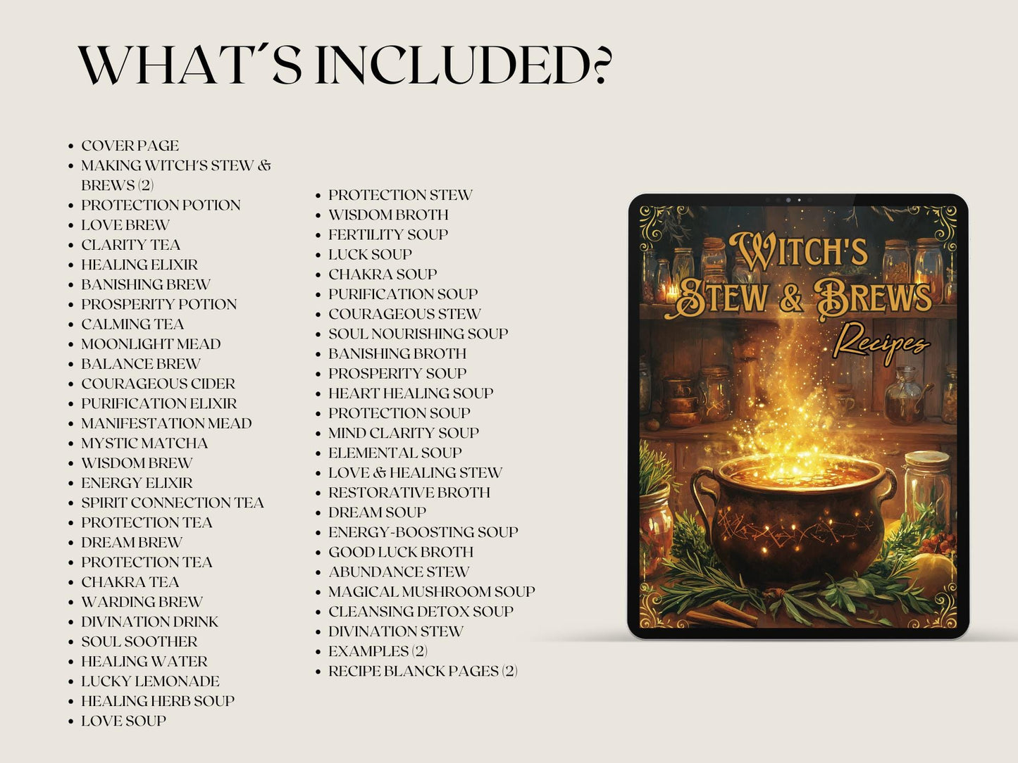 Witch's Stew and Brews. 50 Enchanted Recipes for Body and Soul. Beautiful pages for your Grimoire or Book Of Shadows. Printable