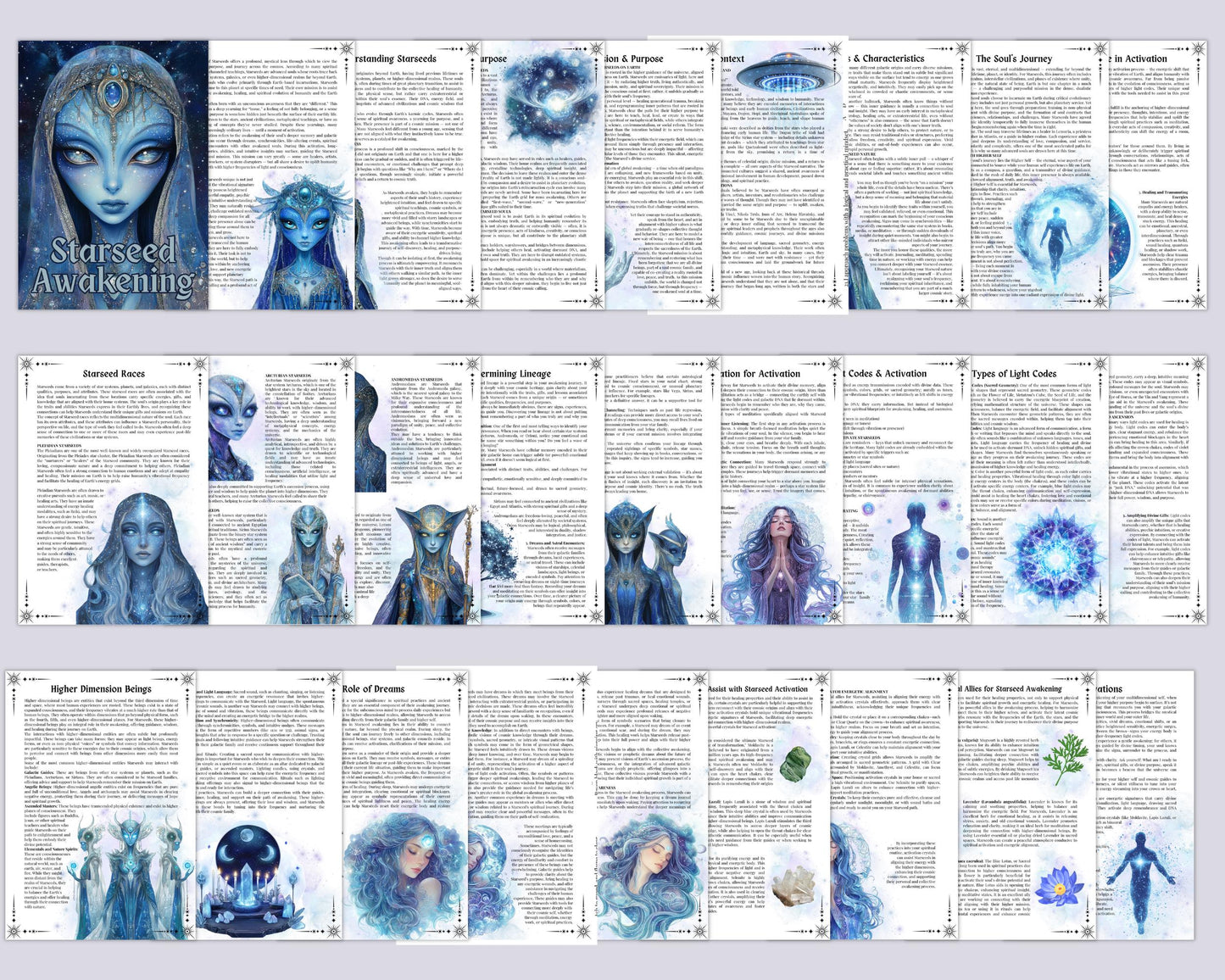 Starseed Awakening Guide, Origin and Mission, Light Codes, Meditations, Dreams, Tarot Spreads, Journal Prompts, & More! Printable Pages