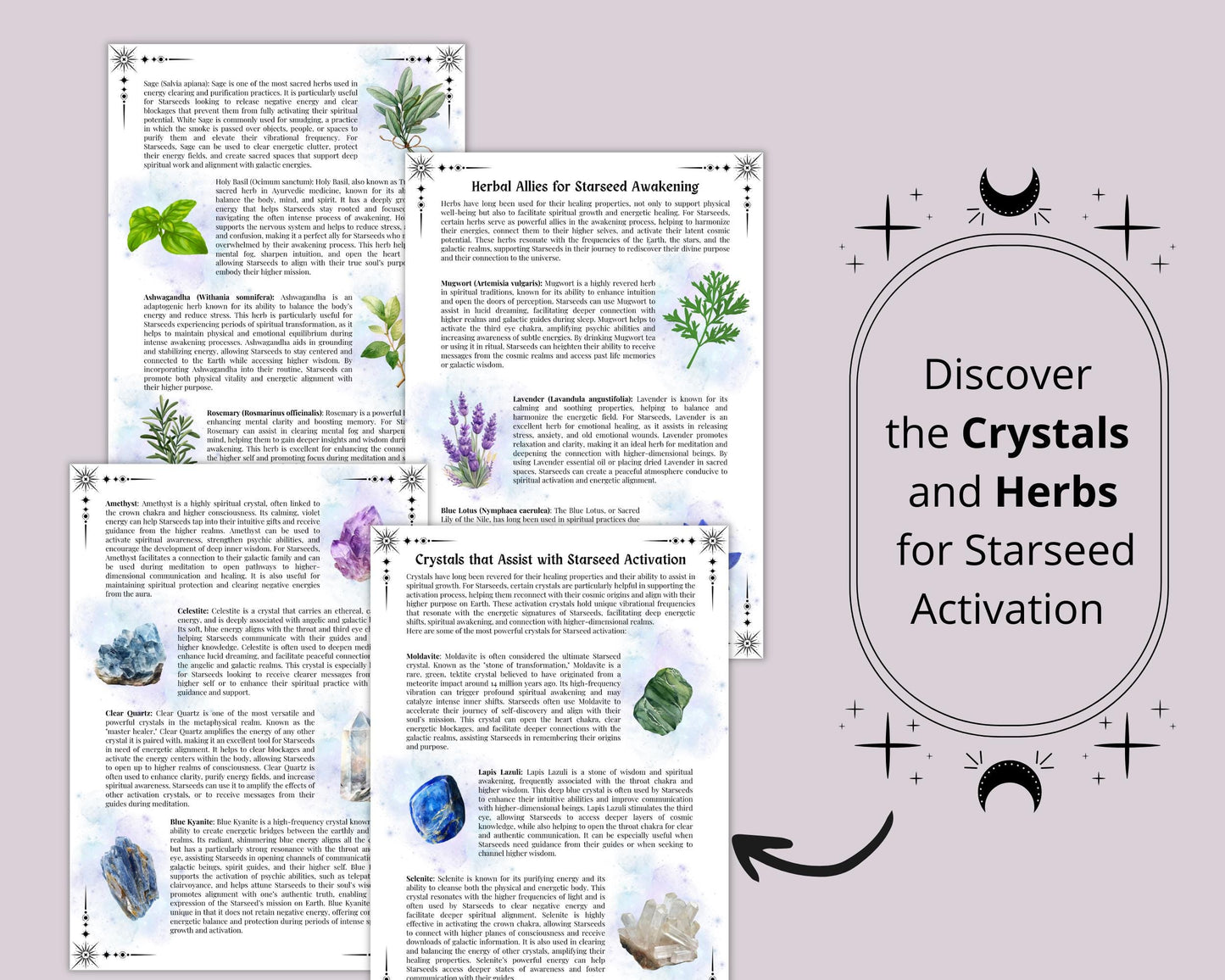 Starseed Awakening Guide, Origin and Mission, Light Codes, Meditations, Dreams, Tarot Spreads, Journal Prompts, & More! Printable Pages