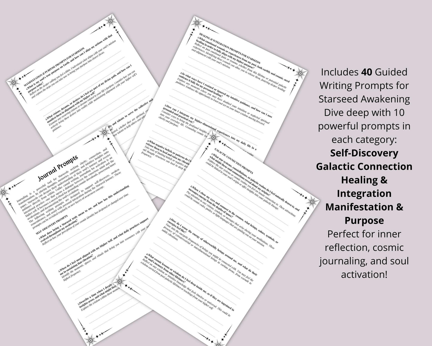 Starseed Awakening Guide, Origin and Mission, Light Codes, Meditations, Dreams, Tarot Spreads, Journal Prompts, & More! Printable Pages