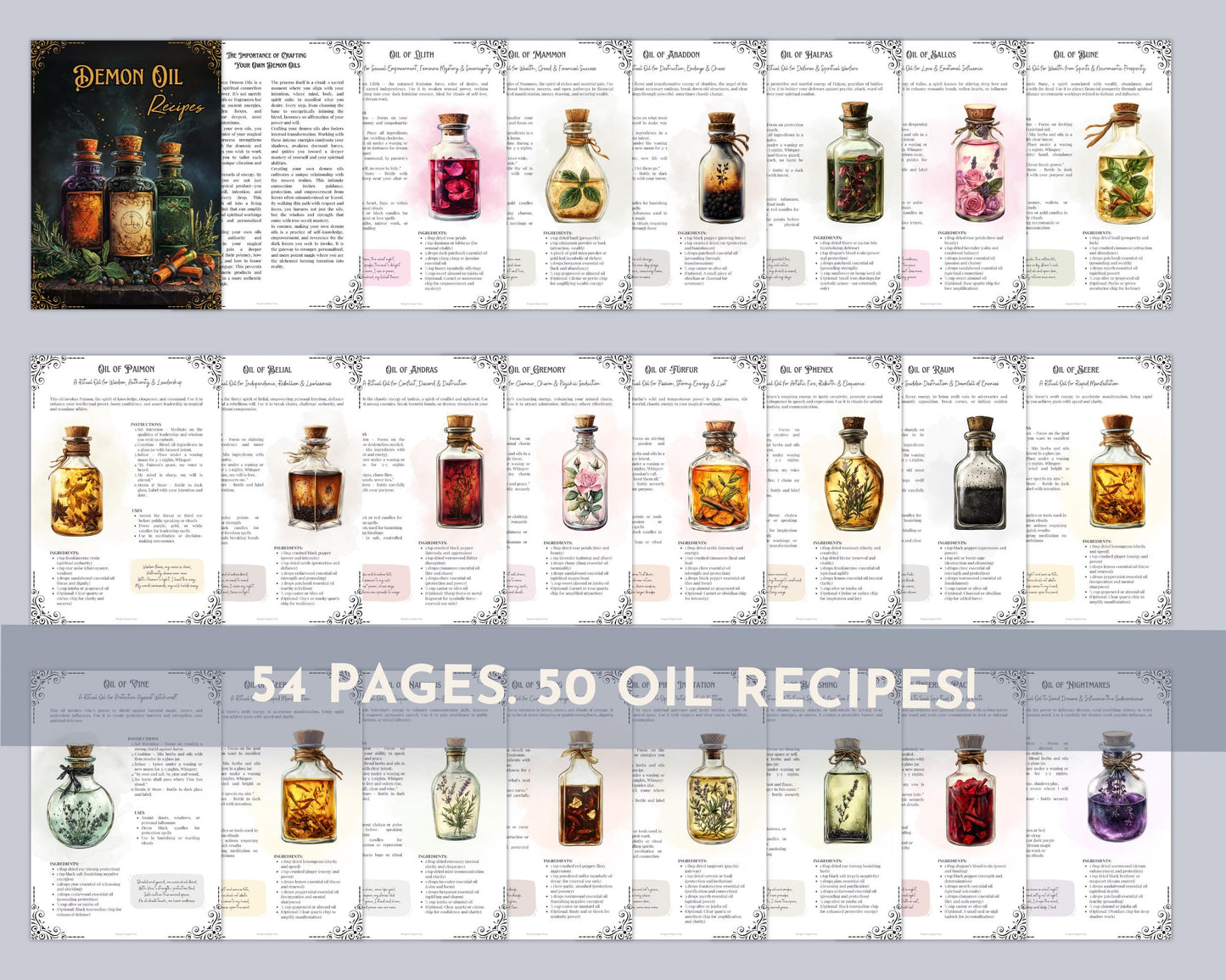 Demon Oils Grimoire: The Ultimate Printable Pages Collection. 50 printable recipes.