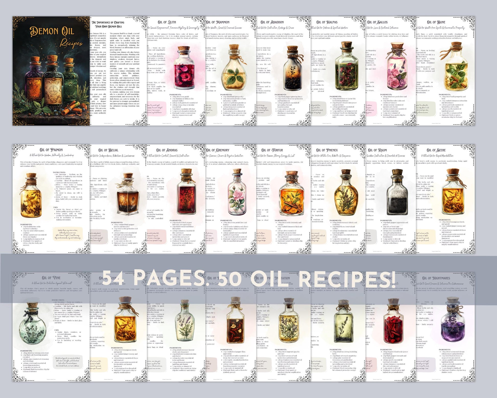 Demon Oils Grimoire: The Ultimate Printable Pages Collection. 50 printable recipes.