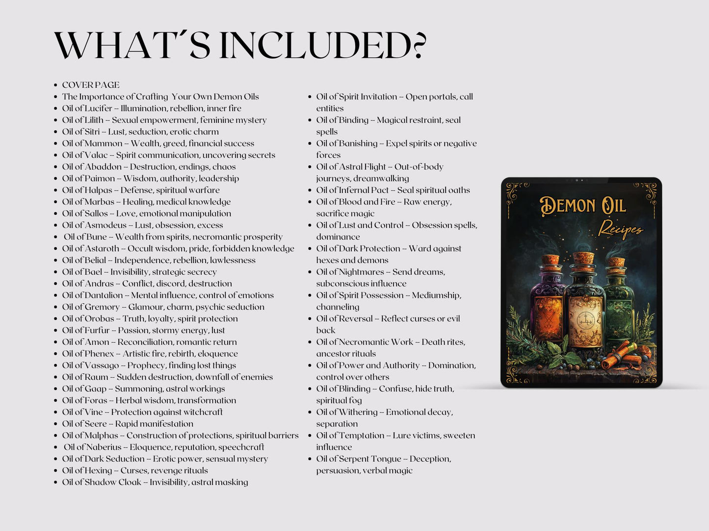 Demon Oils Grimoire: The Ultimate Printable Pages Collection. 50 printable recipes.