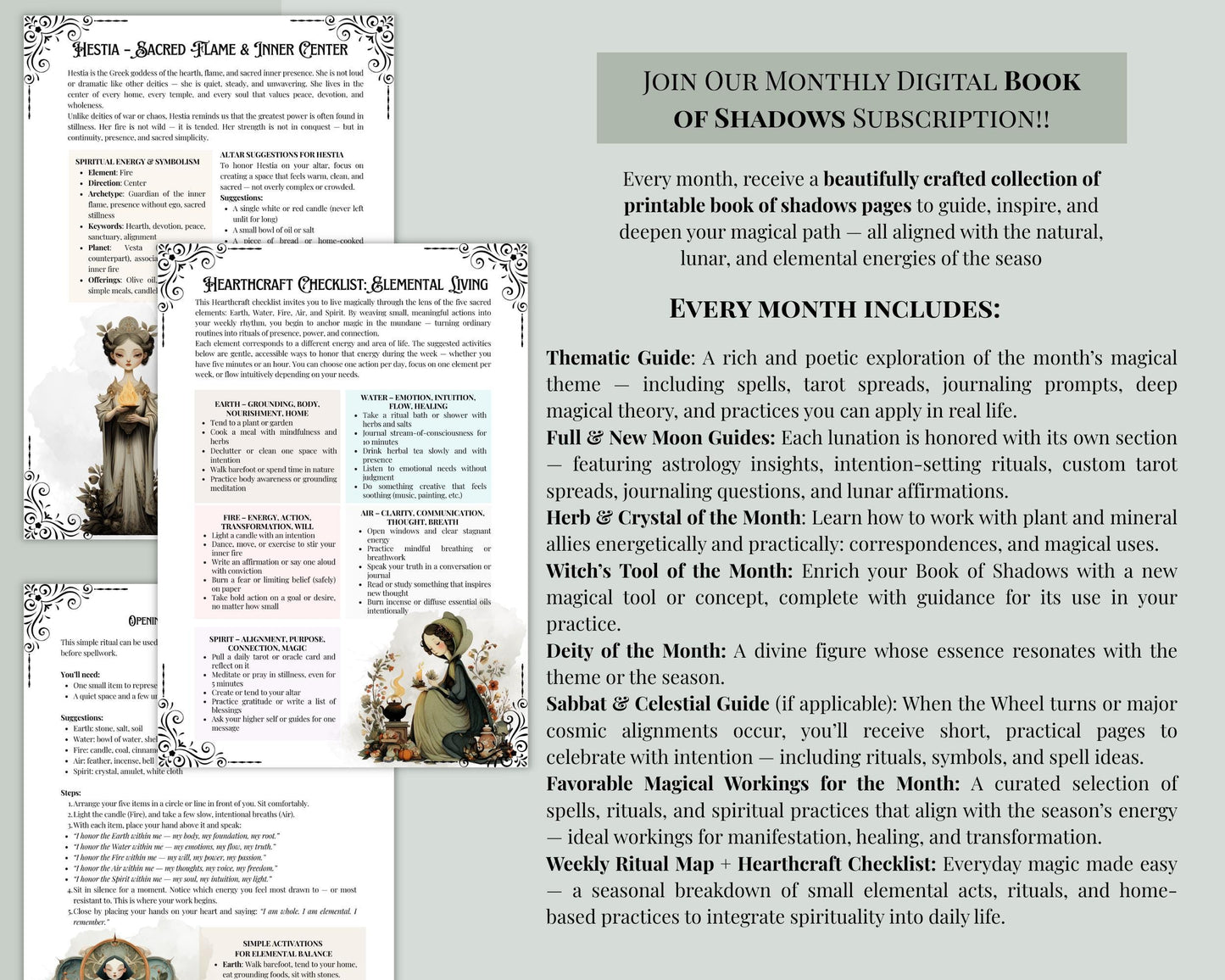 6 Months Book of Shadows Subscription | Limited Time Bundle, Magical Practices, Tarot, Journal Prompts, and More! - Printable Pages