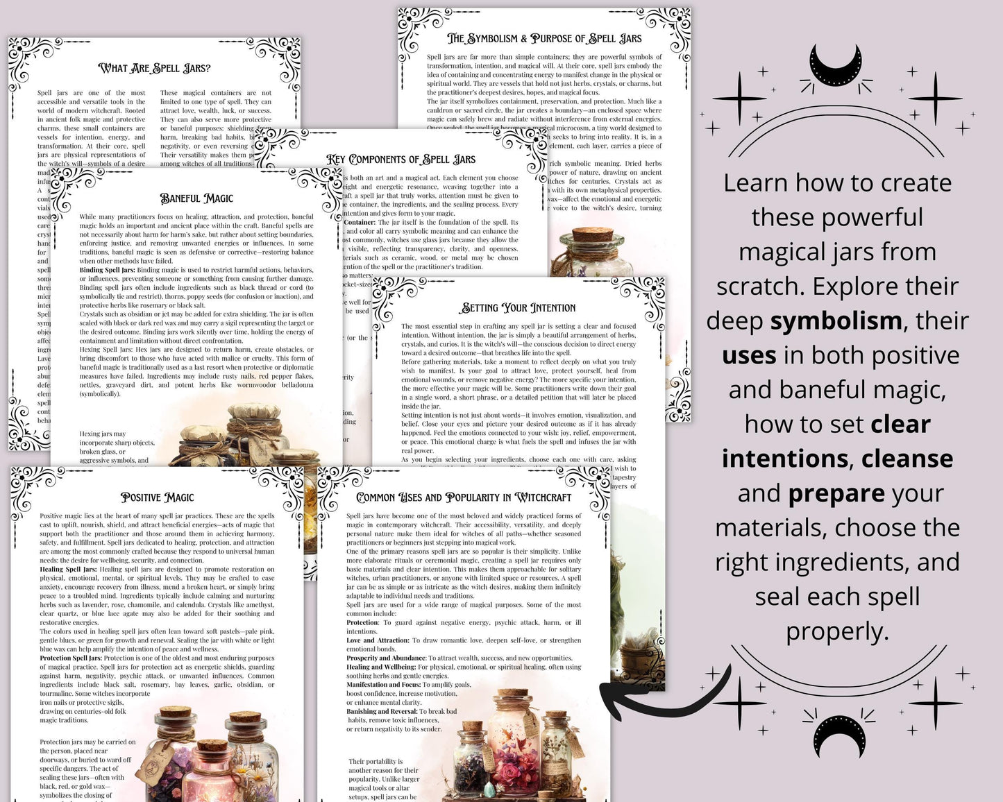 Spell Jars Printable Grimoire – 80 Pages! Spell Jars, Magic Bowls & Witch Bottles Guide – Witchcraft Book of Shadows PDF