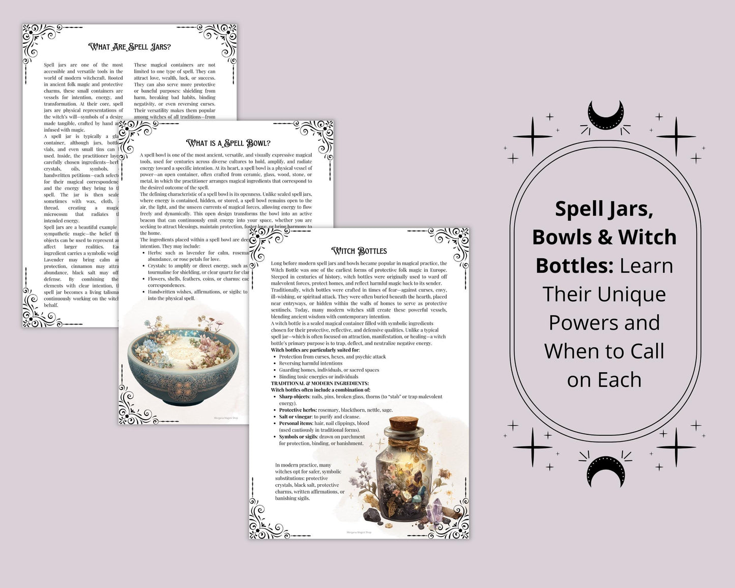 Spell Jars Printable Grimoire – 80 Pages! Spell Jars, Magic Bowls & Witch Bottles Guide – Witchcraft Book of Shadows PDF