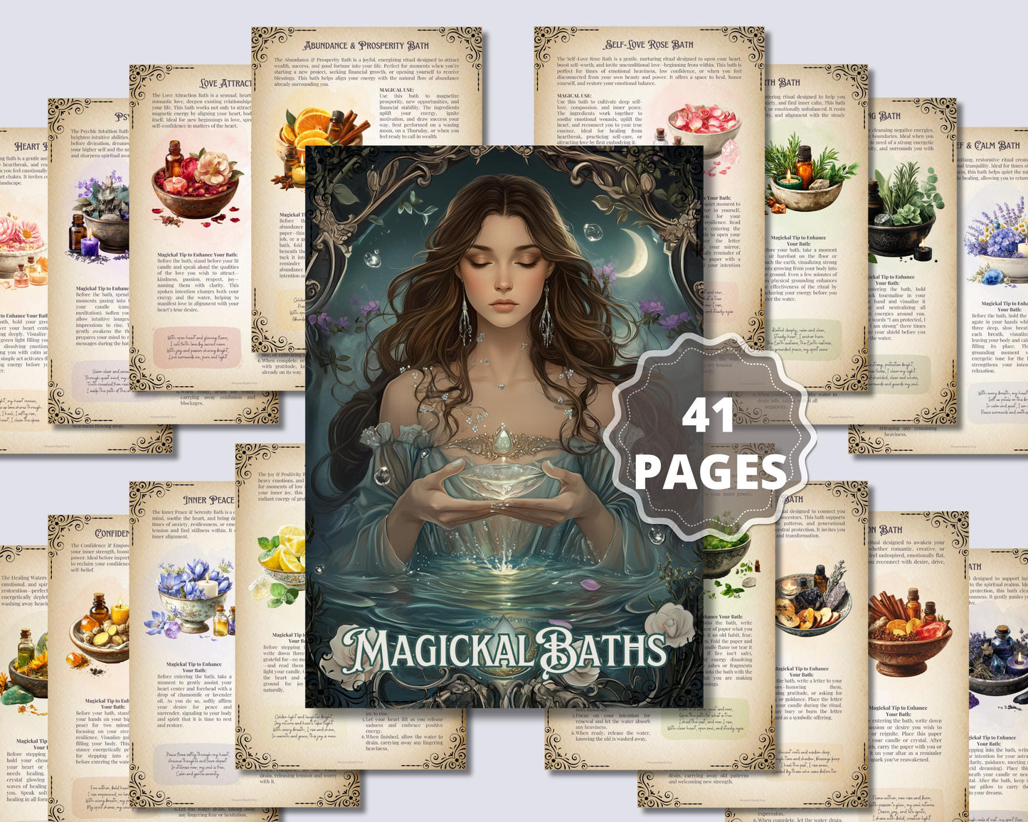 25 Magickal Bath Spells & Ritual Recipes | Printable Grimoire Pages | Witchcraft Self-Care Digital Download