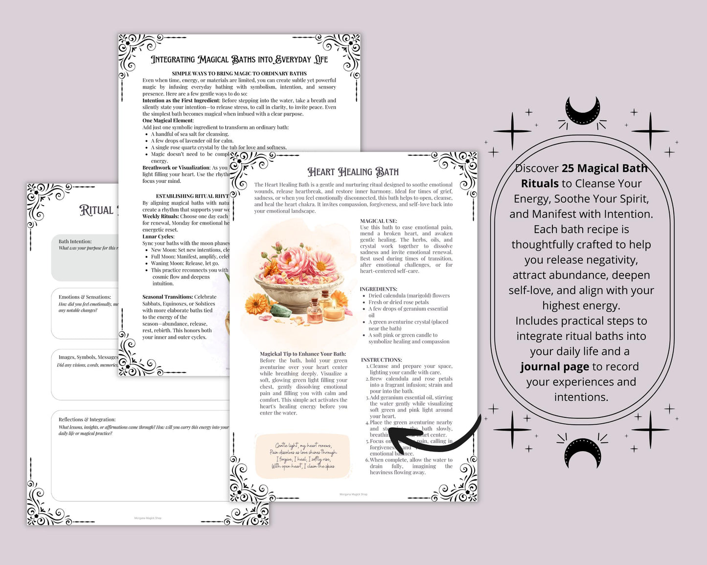 25 Magickal Bath Spells & Ritual Recipes | Printable Grimoire Pages | Witchcraft Self-Care Digital Download