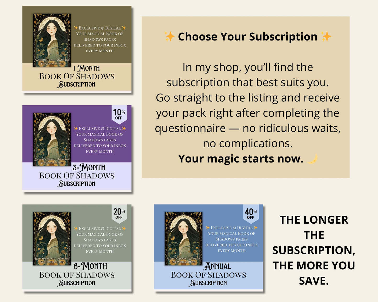 1 Month Book of Shadows Subscription | Limited Time Bundle, Magical Practices, Tarot, Journal Prompts, and More! - Printable Pages