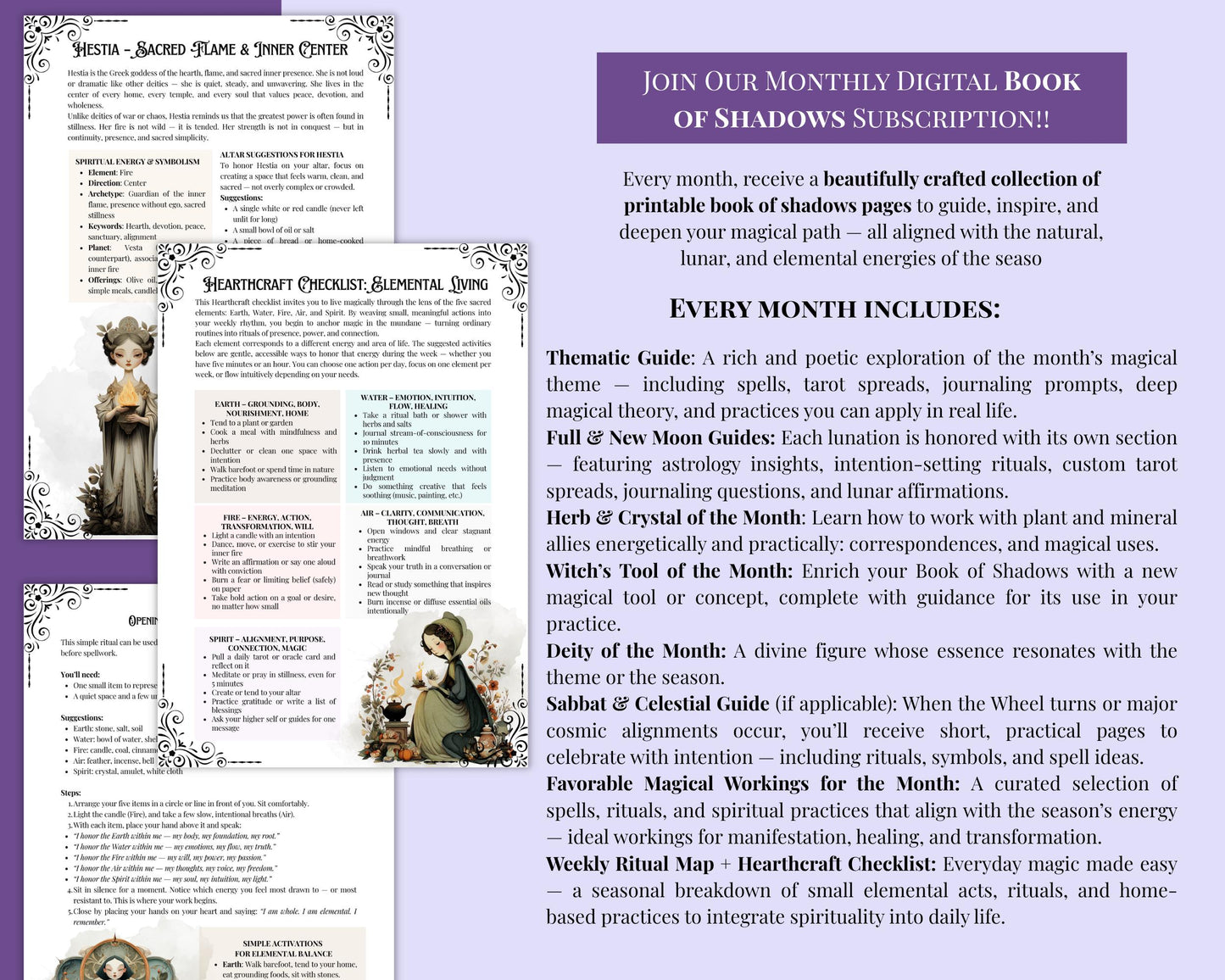 3 Months Book of Shadows Subscription | Limited Time Bundle, Magical Practices, Tarot, Journal Prompts, and More! - Printable Pages