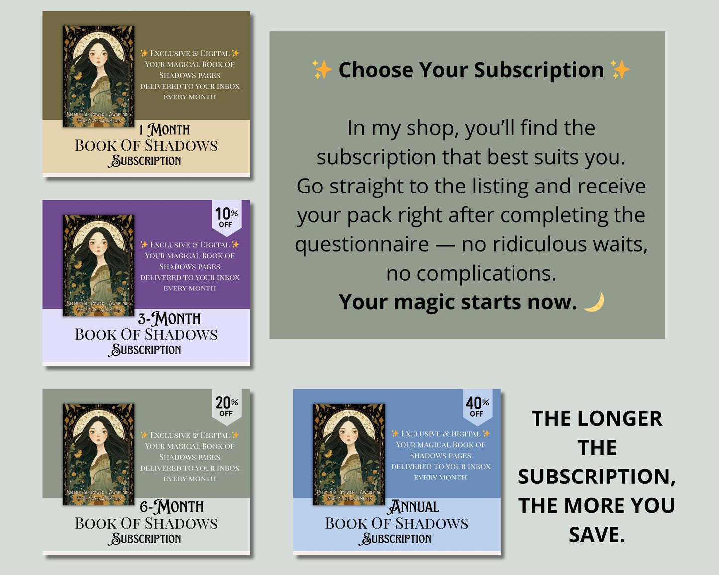 6 Months Book of Shadows Subscription | Limited Time Bundle, Magical Practices, Tarot, Journal Prompts, and More! - Printable Pages