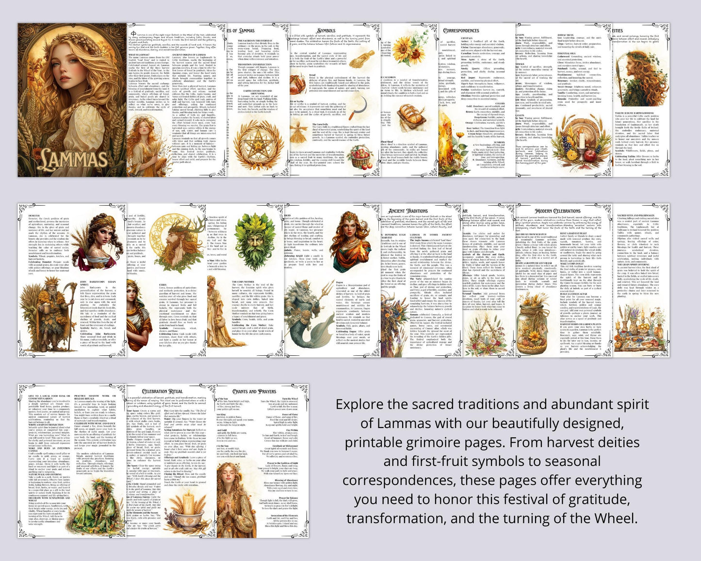 Lughnasadh. Beautiful pages for your Grimoire or Book Of Shadows. Printable. Lammas Sabbat.