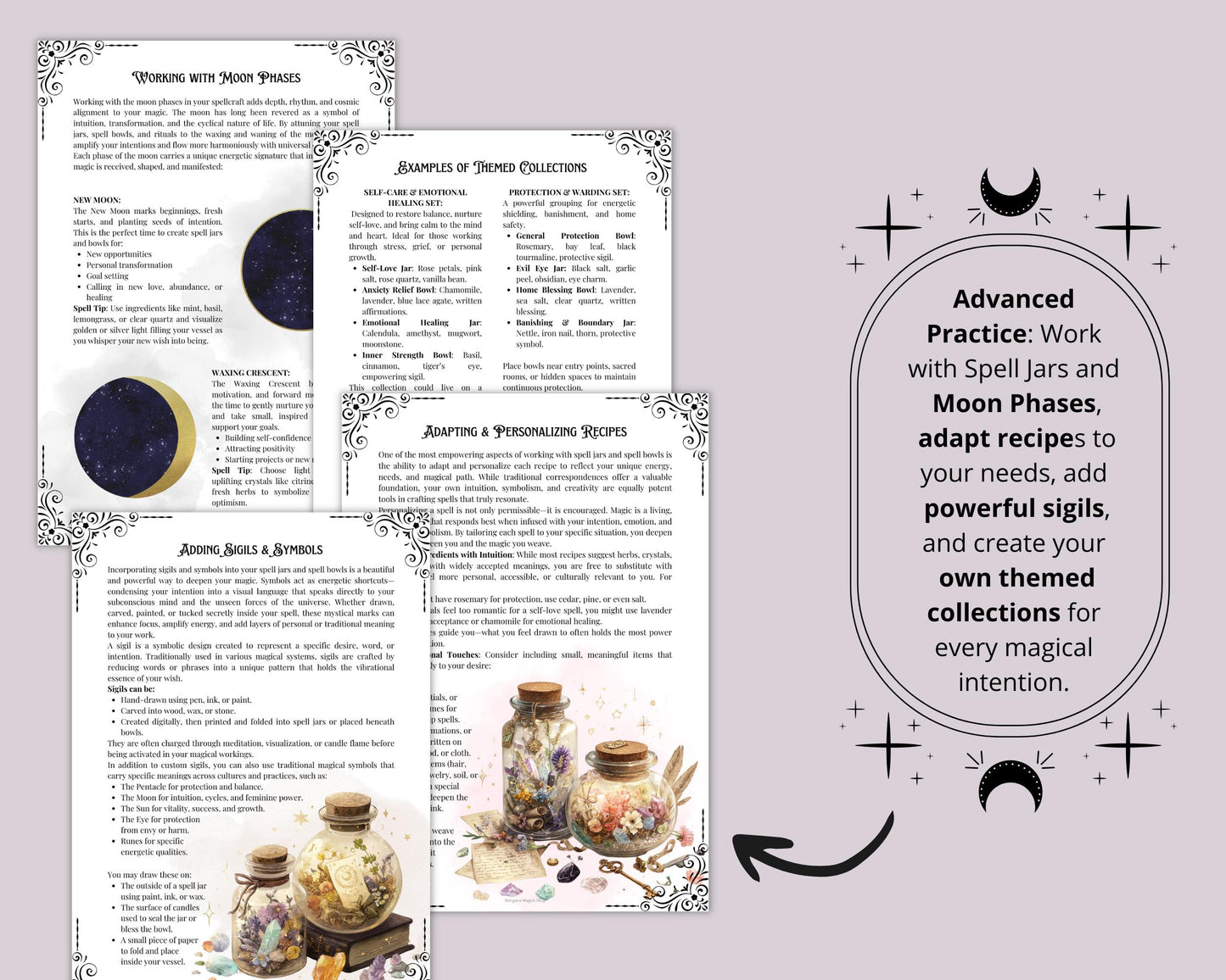 Spell Jars Printable Grimoire – 80 Pages! Spell Jars, Magic Bowls & Witch Bottles Guide – Witchcraft Book of Shadows PDF