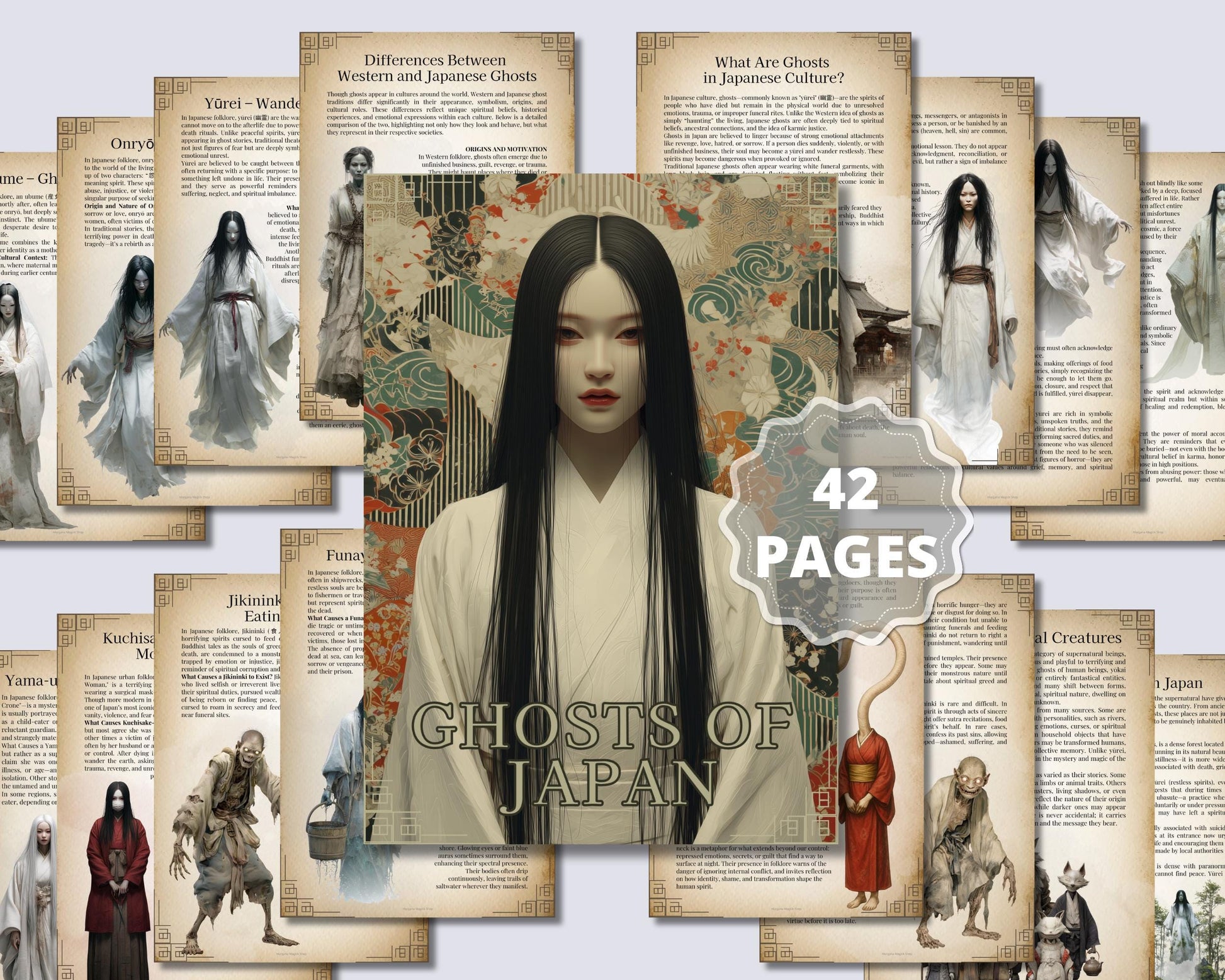 Ghosts of Japan Printable Grimoire Pages | Japanese Folklore | Yūrei, Onryō, Rituals & Haunted Places