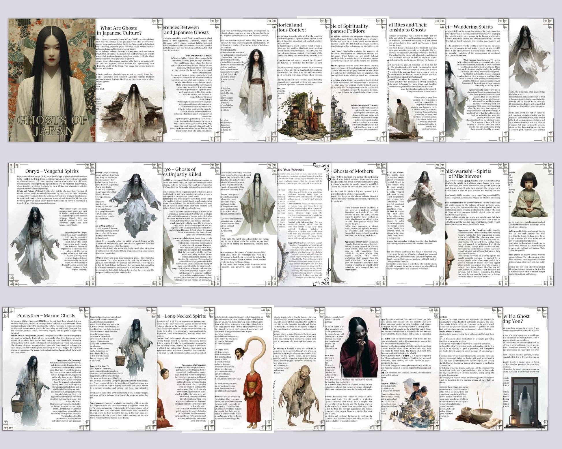Ghosts of Japan Printable Grimoire Pages | Japanese Folklore | Yūrei, Onryō, Rituals & Haunted Places