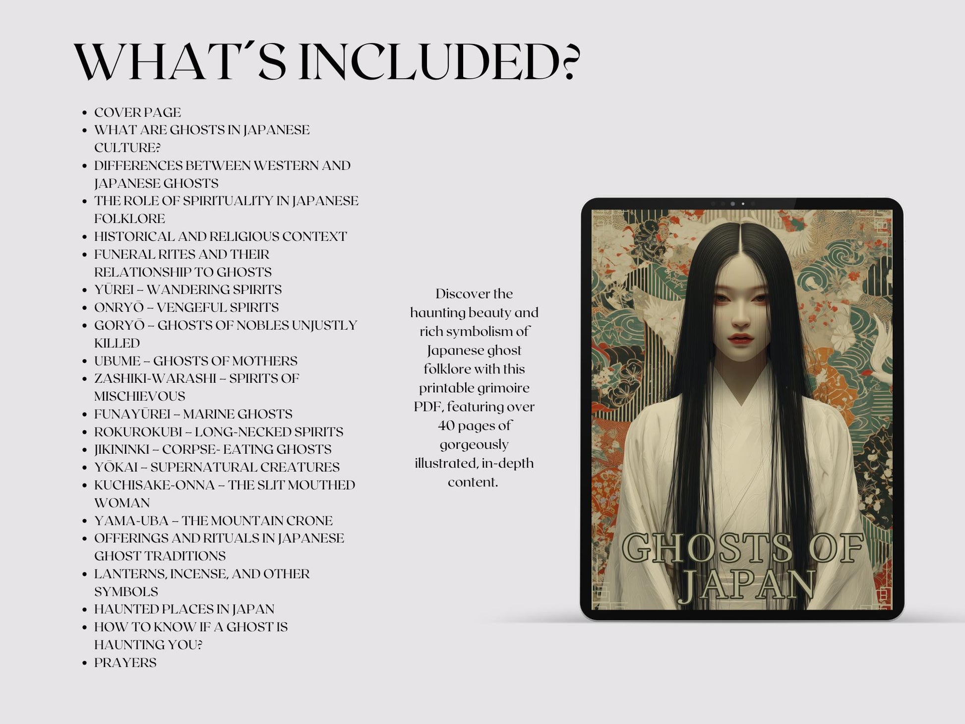 Ghosts of Japan Printable Grimoire Pages | Japanese Folklore | Yūrei, Onryō, Rituals & Haunted Places