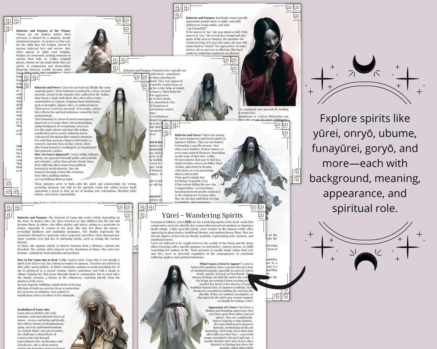 Ghosts of Japan Printable Grimoire Pages | Japanese Folklore | Yūrei, Onryō, Rituals & Haunted Places