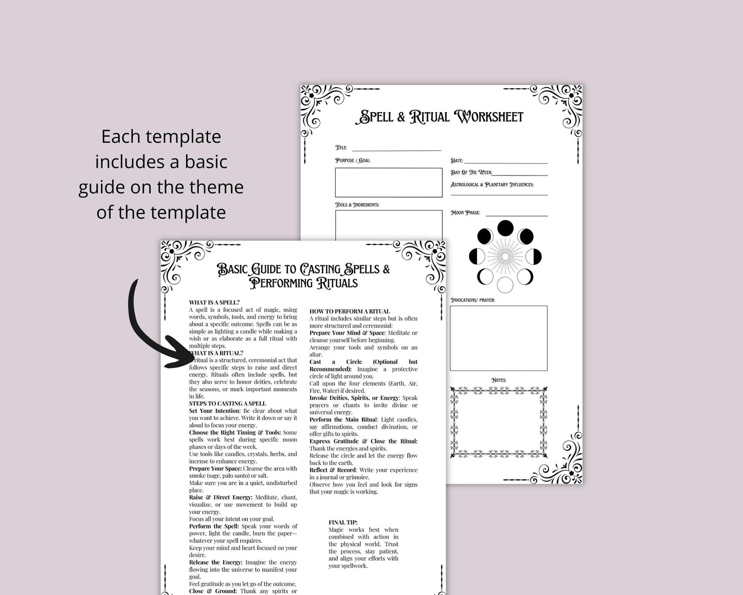Printable Grimoire Builder Kit | Magical Record-Keeping Templates | Spell & Ritual Tracker |Rituals, Spells, Tarot, Oils, Herbs, Crystals