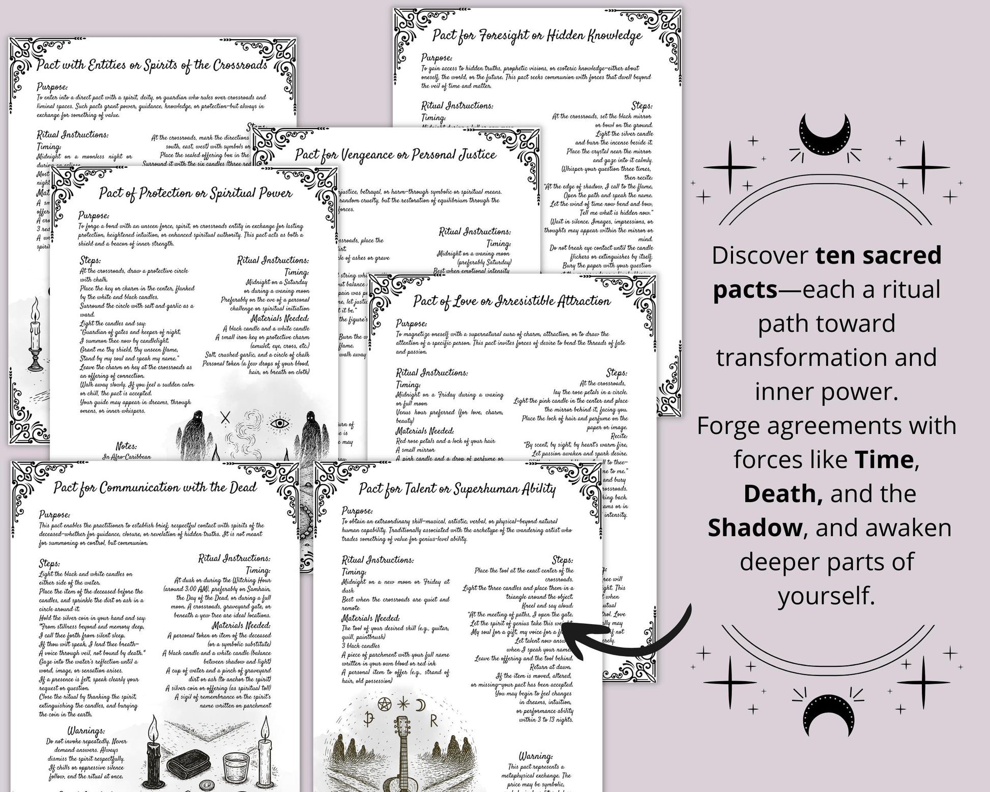 PACTS at the CROSSROADS. Printable Grimoire pages. 10 unique, printable pacts.