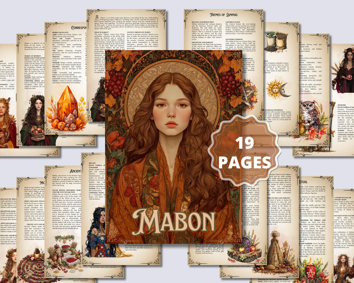 Mabon. Beautiful Pages for Your Grimoire or Book of Shadows. Printable. Autumn Equinox Sabbat. Wheel of the Year.
