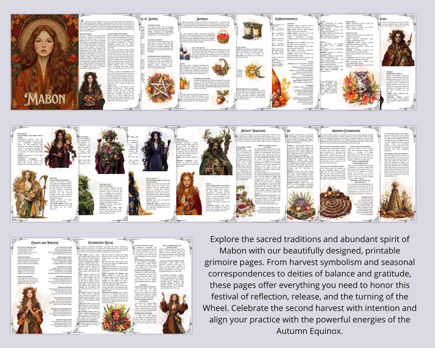 Mabon. Beautiful Pages for Your Grimoire or Book of Shadows. Printable. Autumn Equinox Sabbat. Wheel of the Year.