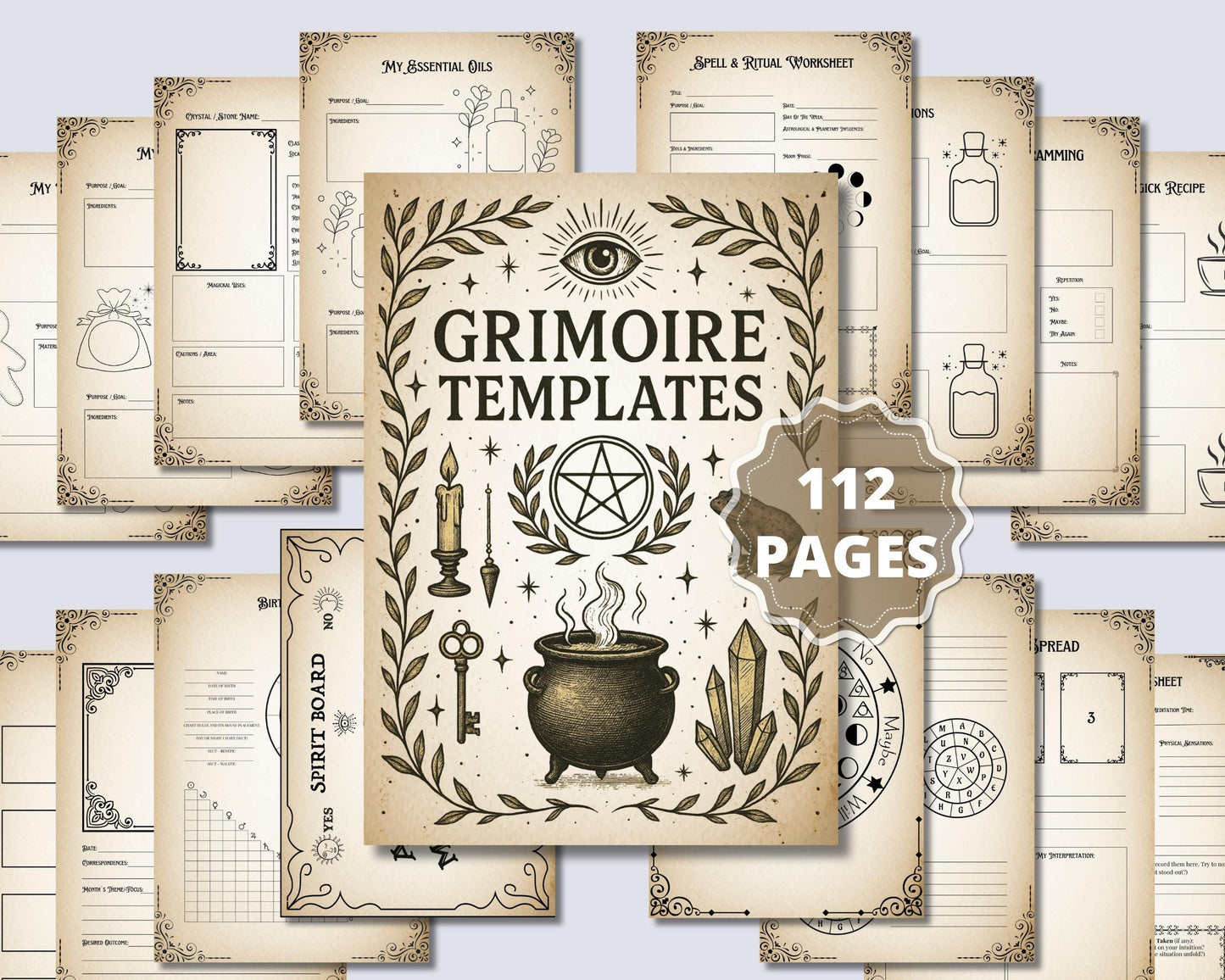 Printable Grimoire Builder Kit | Magical Record-Keeping Templates | Spell & Ritual Tracker |Rituals, Spells, Tarot, Oils, Herbs, Crystals