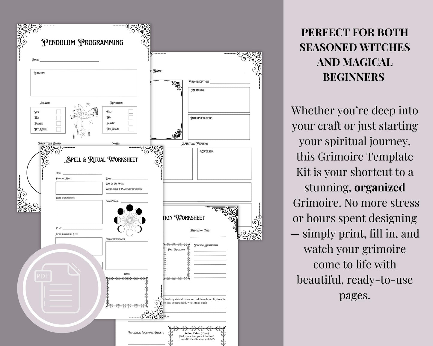 Printable Grimoire Builder Kit | Magical Record-Keeping Templates | Spell & Ritual Tracker |Rituals, Spells, Tarot, Oils, Herbs, Crystals