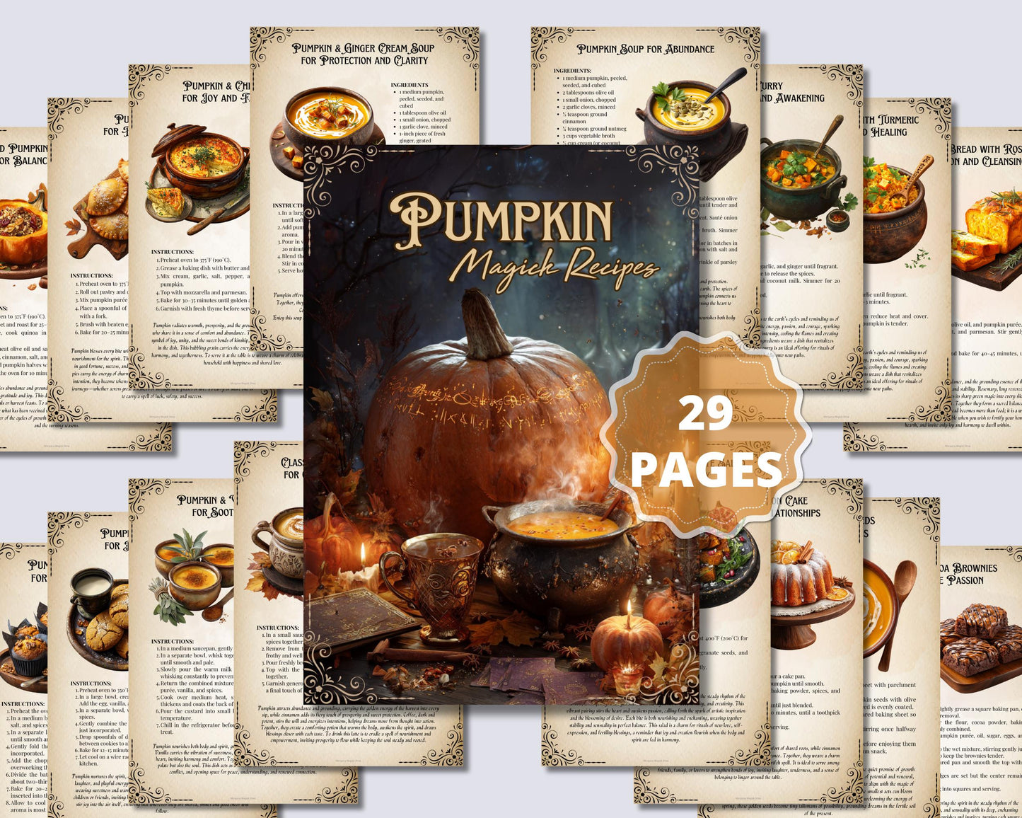 Pumpkin Magick Recipes Cookbook | Witchy Autumn Samhain Kitchen Witch Grimoire | Pumpkin Spice & Harvest Recipes | Printable