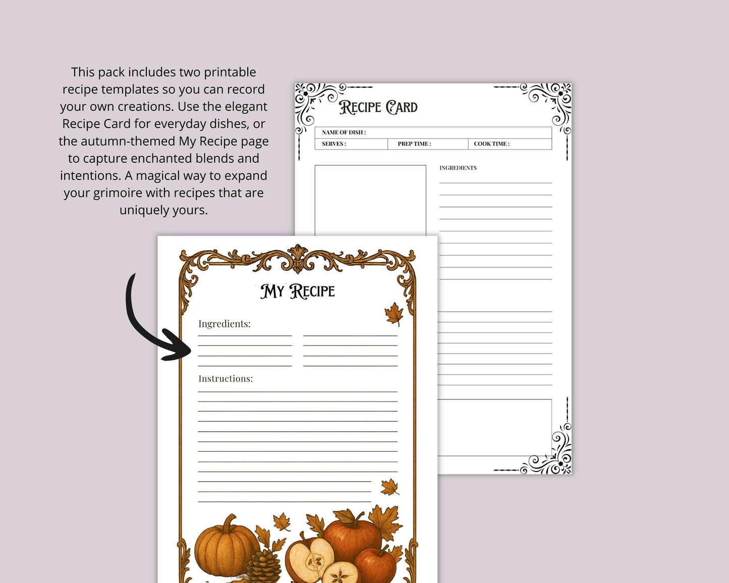 Pumpkin Magick Recipes Cookbook | Witchy Autumn Samhain Kitchen Witch Grimoire | Pumpkin Spice & Harvest Recipes | Printable