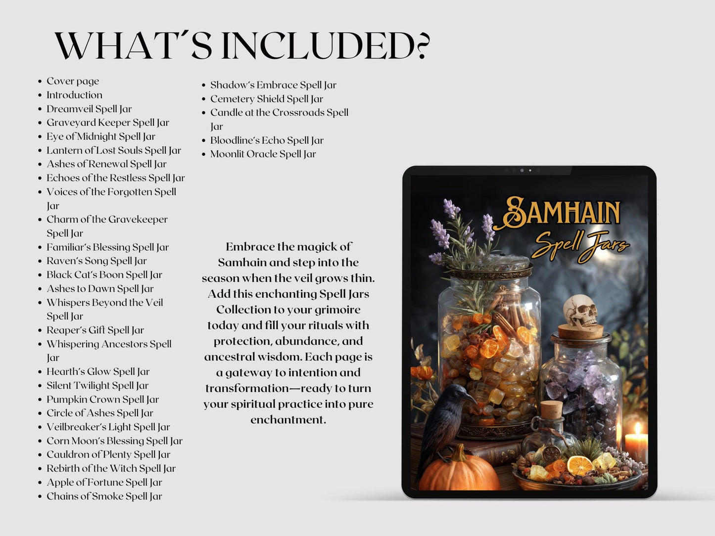Samhain Spell Jars Printable | Grimoire Pages, Book of Shadows, Witchcraft, Wicca, BOS Digital Download