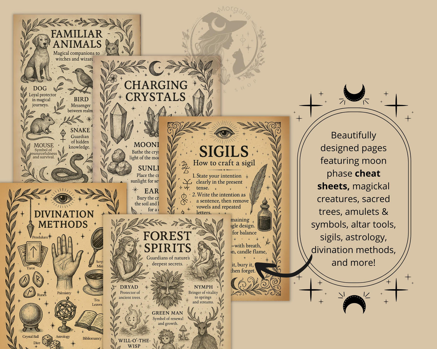 Grimoire Journal Printable – 76 Witchcraft Pages | Book of Shadows | Vintage Ephemera Magic Paper | Antique Parchment Digital Download
