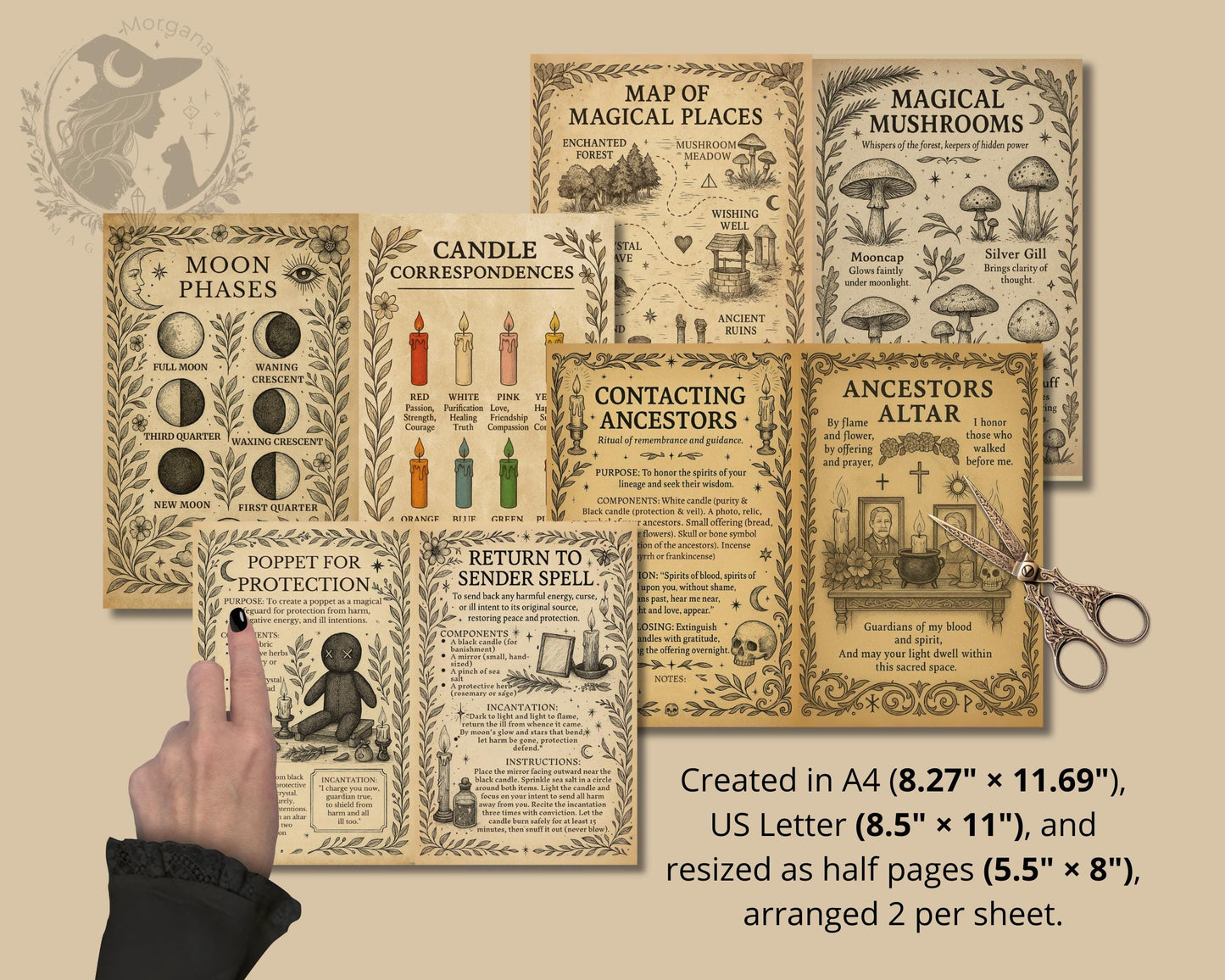 Grimoire Journal Printable – 76 Witchcraft Pages | Book of Shadows | Vintage Ephemera Magic Paper | Antique Parchment Digital Download