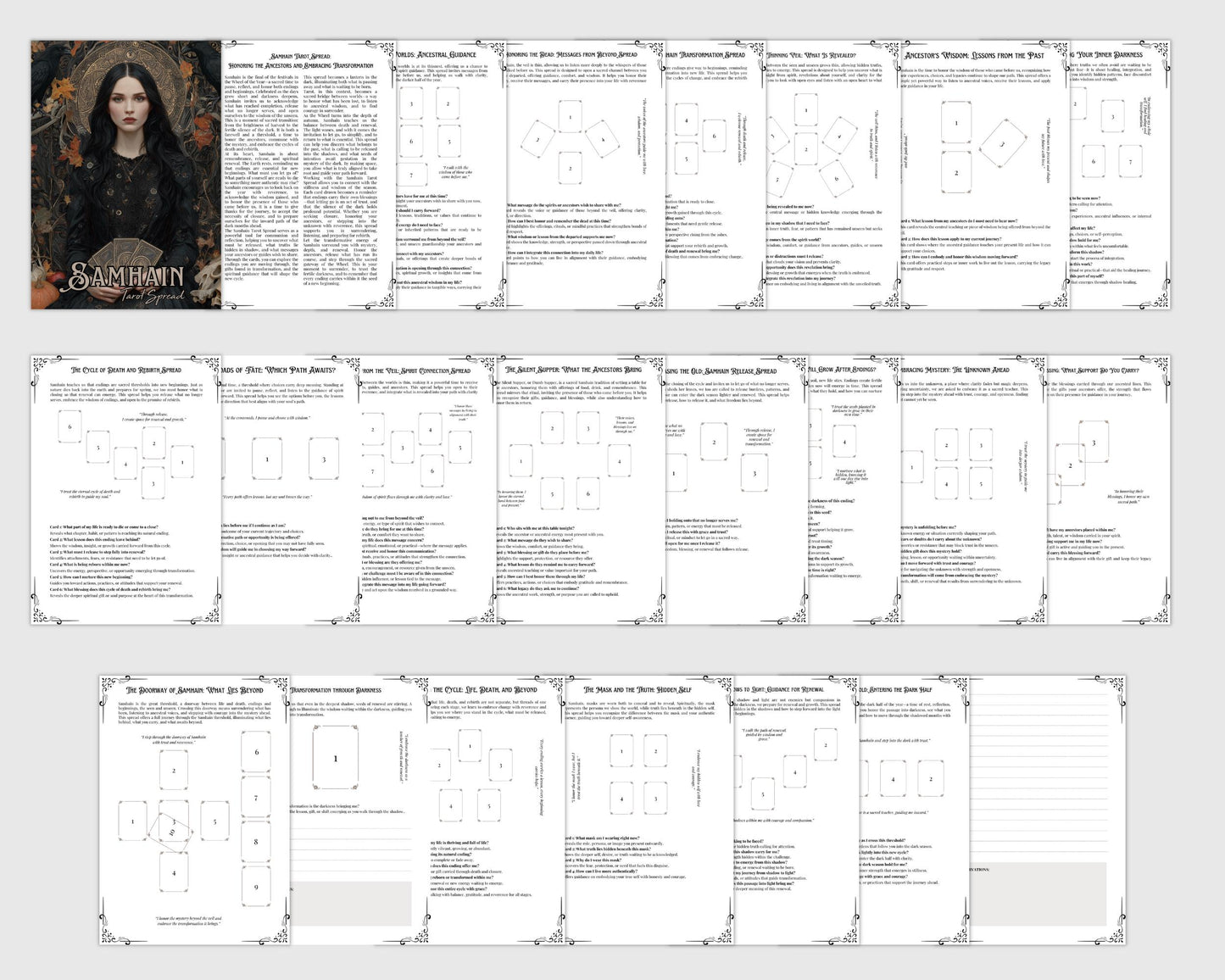 Samhain Tarot Spread PDF — Ancestral Guidance & Shadow Work | Wicca Pagan Witchcraft | Wheel of the Year Printable