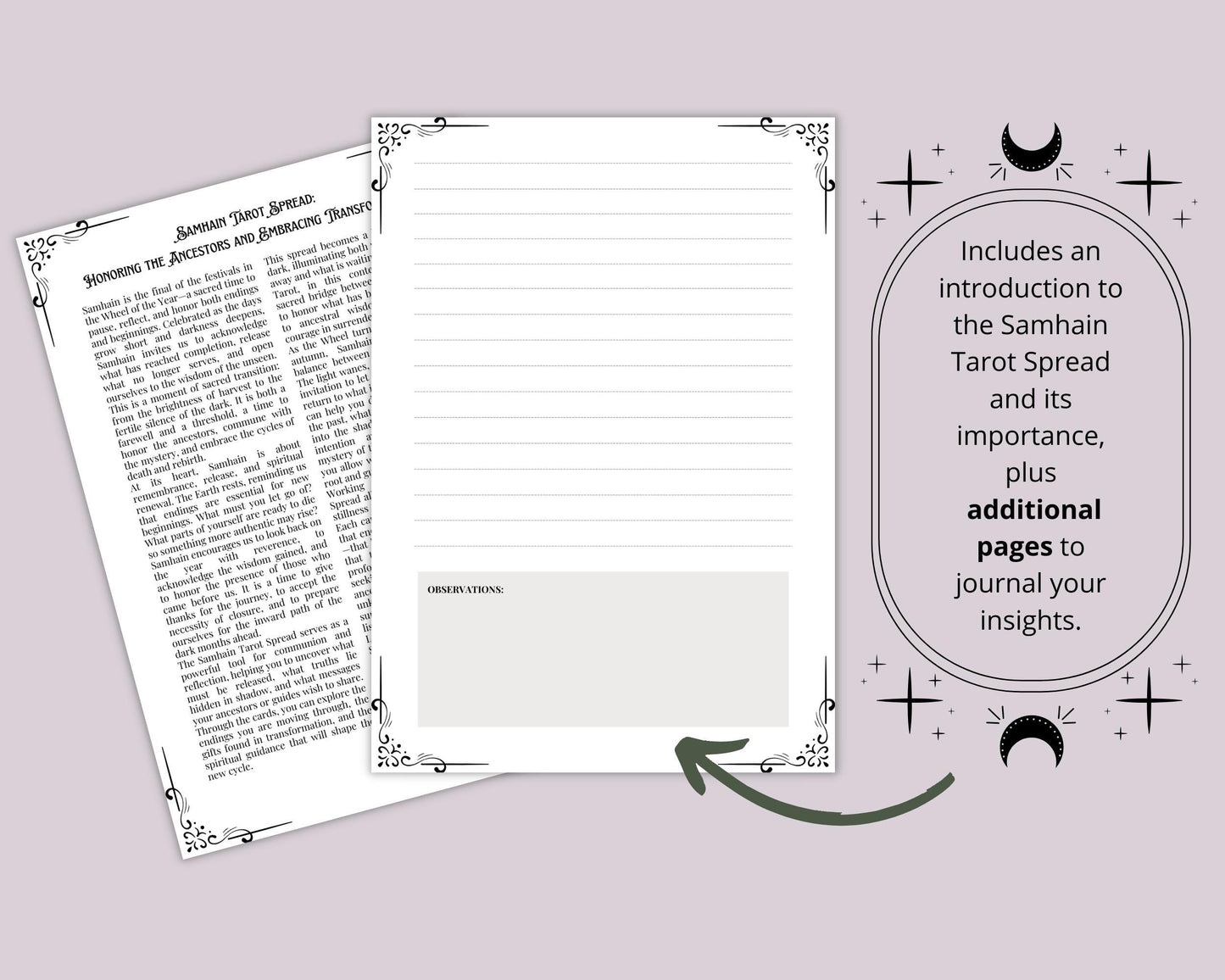 Samhain Tarot Spread PDF — Ancestral Guidance & Shadow Work | Wicca Pagan Witchcraft | Wheel of the Year Printable