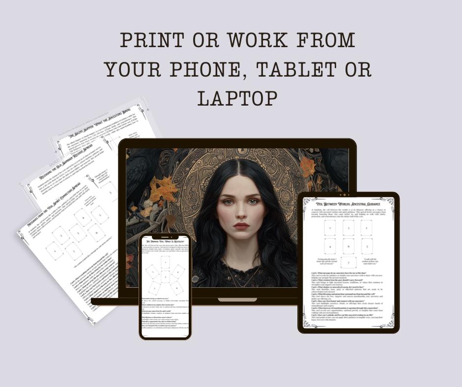 Samhain Tarot Spread PDF — Ancestral Guidance & Shadow Work | Wicca Pagan Witchcraft | Wheel of the Year Printable