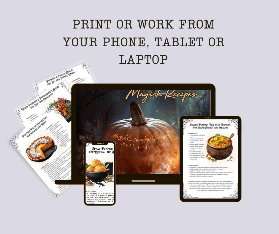 Pumpkin Magick Recipes Cookbook | Witchy Autumn Samhain Kitchen Witch Grimoire | Pumpkin Spice & Harvest Recipes | Printable