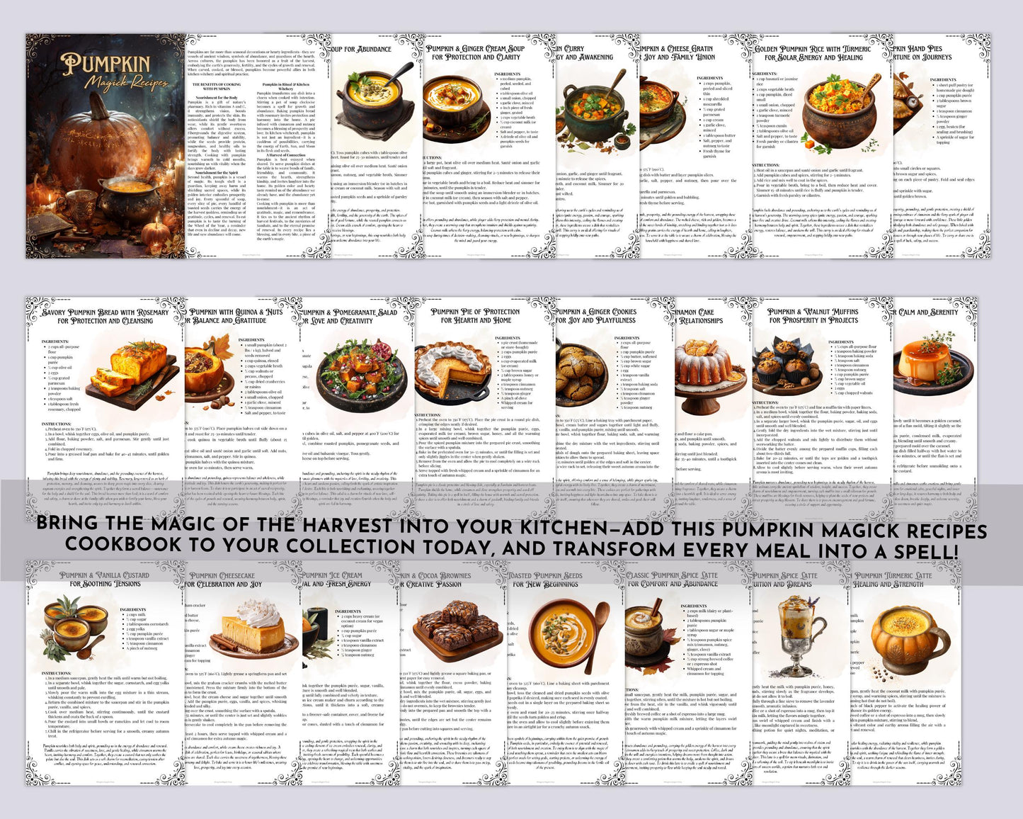 Pumpkin Magick Recipes Cookbook | Witchy Autumn Samhain Kitchen Witch Grimoire | Pumpkin Spice & Harvest Recipes | Printable