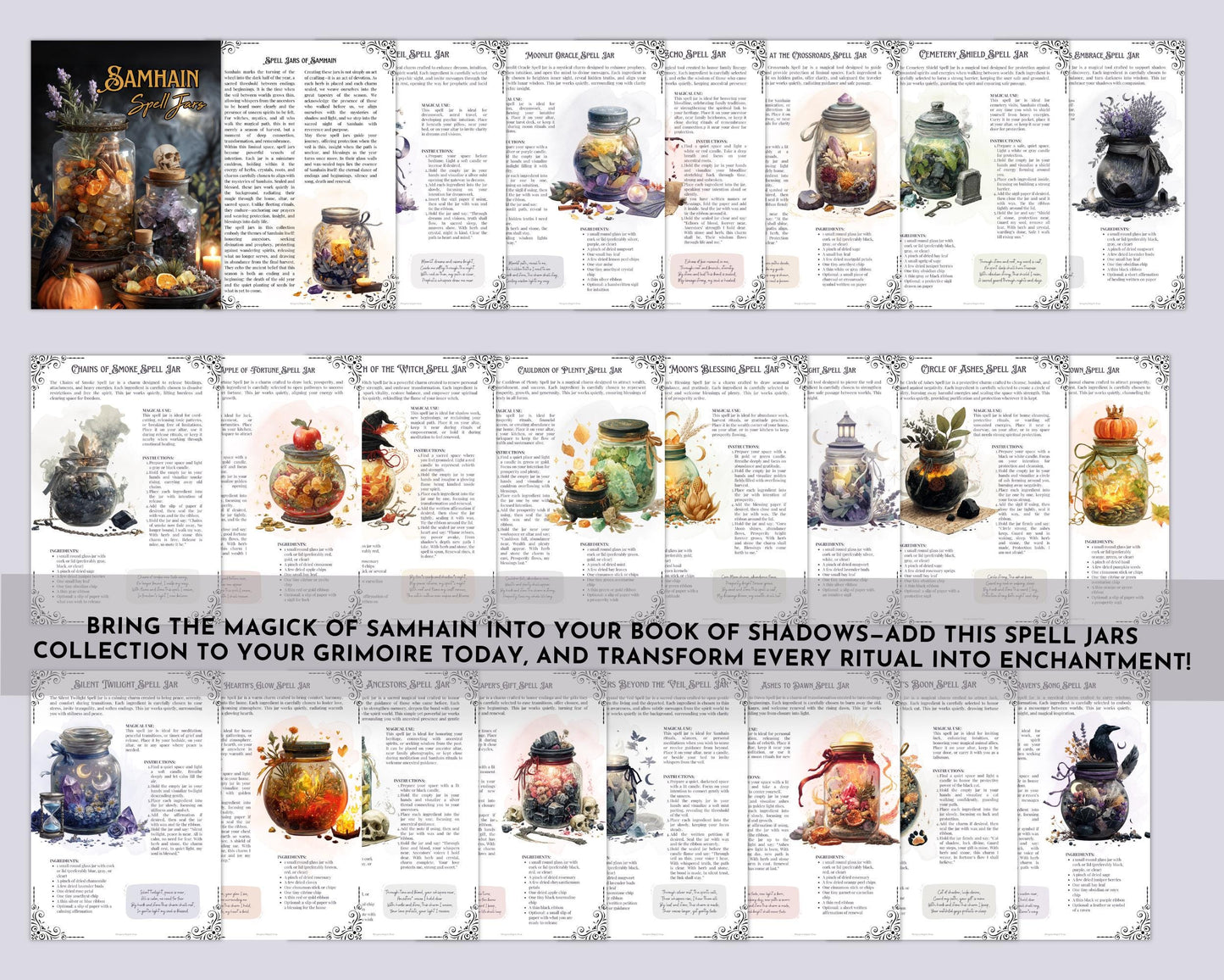 Samhain Spell Jars Printable | Grimoire Pages, Book of Shadows, Witchcraft, Wicca, BOS Digital Download