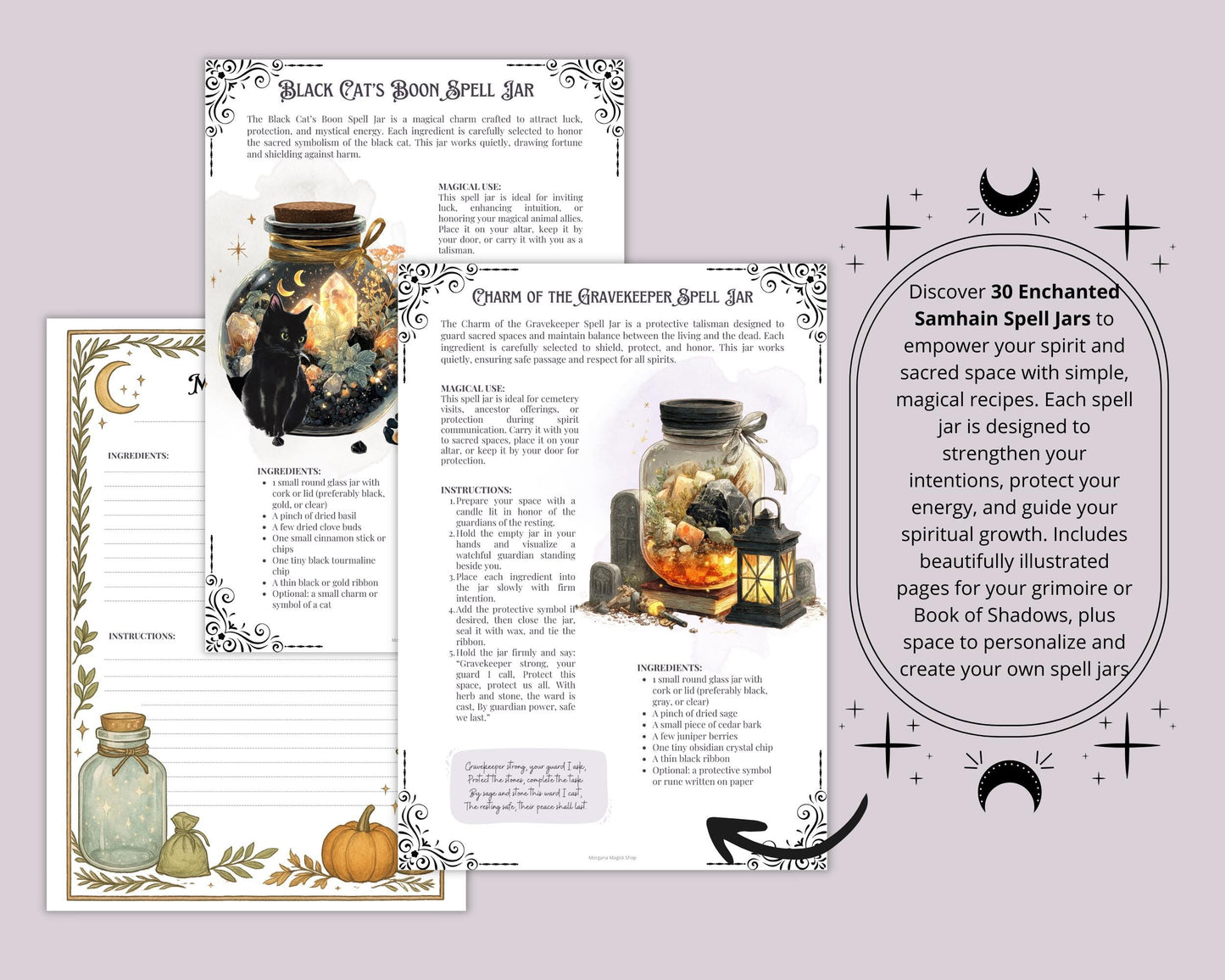 Samhain Spell Jars Printable | Grimoire Pages, Book of Shadows, Witchcraft, Wicca, BOS Digital Download