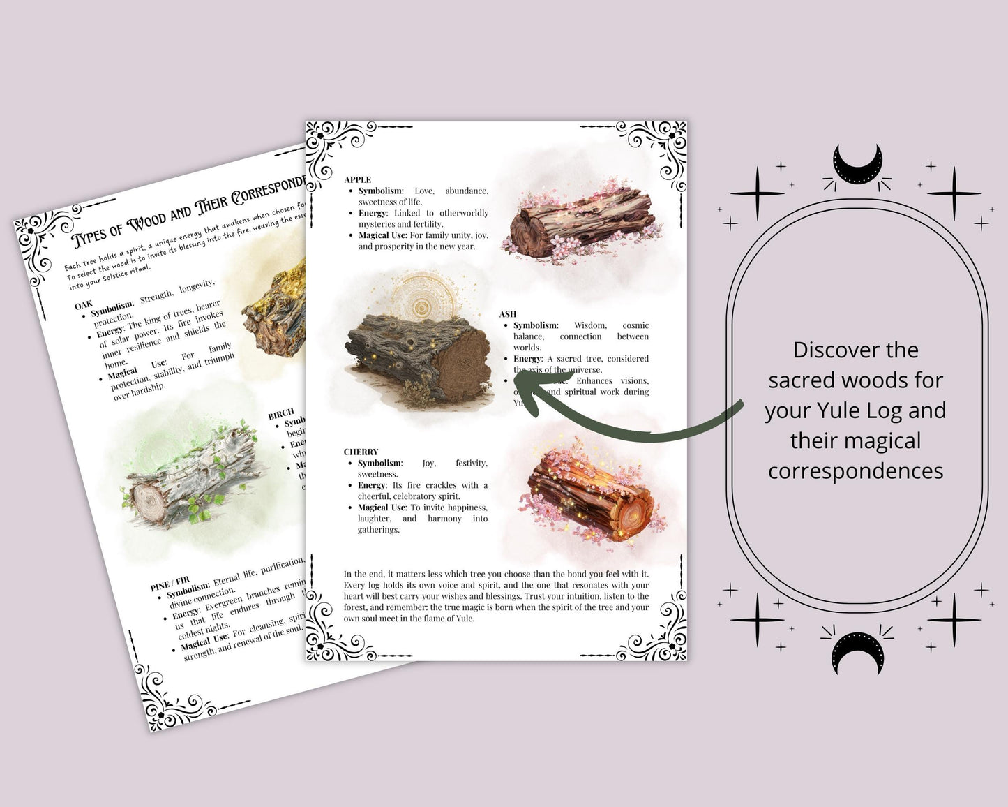 Yule Log Grimoire Printable | Winter Solstice Ritual Pages • BOS PDF with Spells, Meditations & Ash Journal