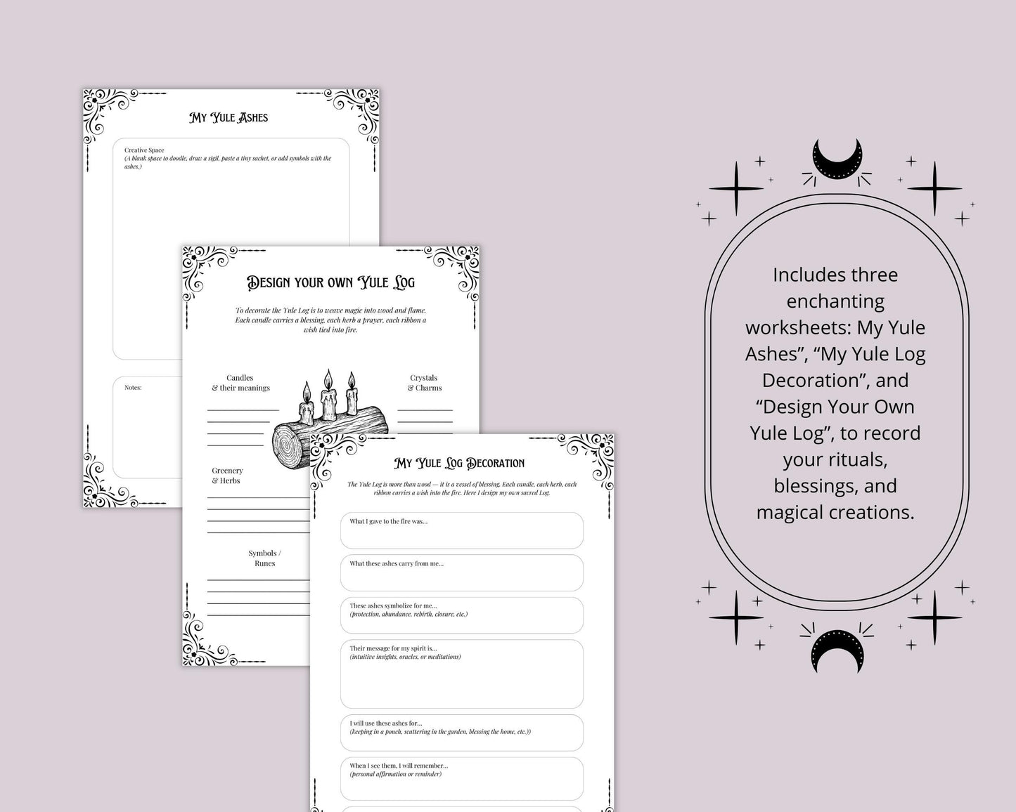 Yule Log Grimoire Printable | Winter Solstice Ritual Pages • BOS PDF with Spells, Meditations & Ash Journal