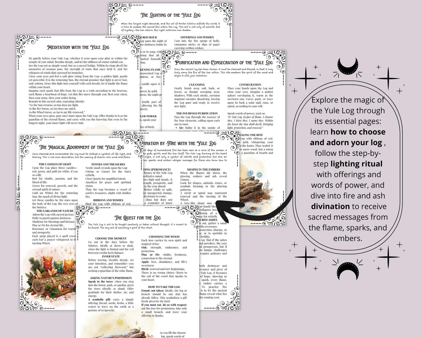 Yule Log Grimoire Printable | Winter Solstice Ritual Pages • BOS PDF with Spells, Meditations & Ash Journal