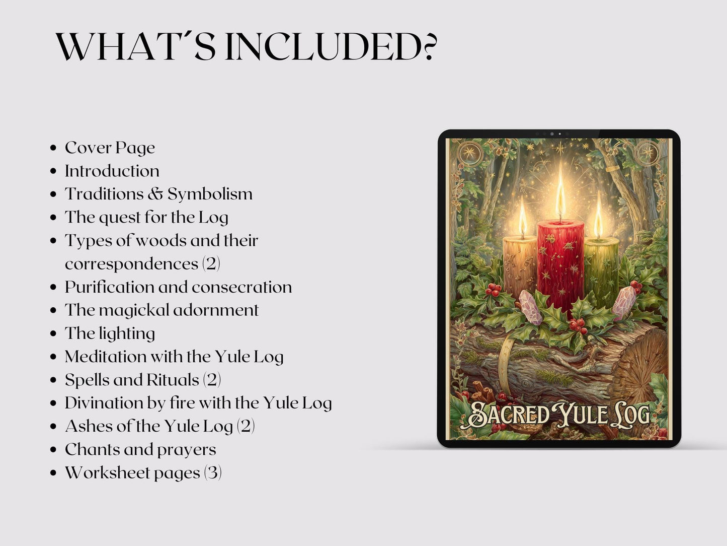 Yule Log Grimoire Printable | Winter Solstice Ritual Pages • BOS PDF with Spells, Meditations & Ash Journal
