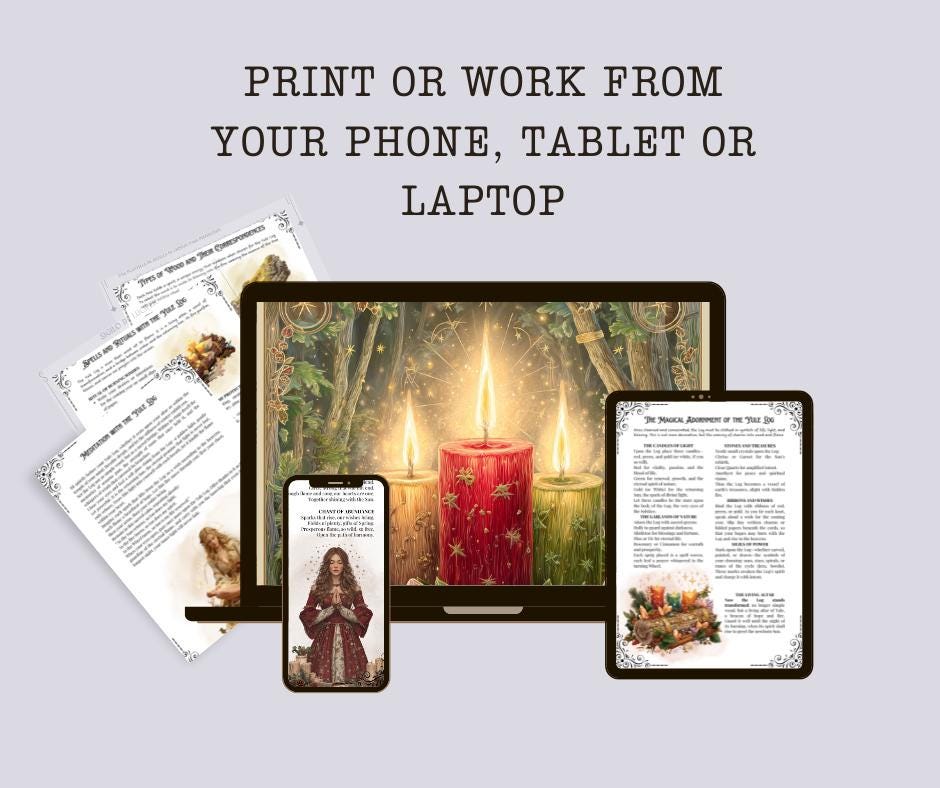 Yule Log Grimoire Printable | Winter Solstice Ritual Pages • BOS PDF with Spells, Meditations & Ash Journal